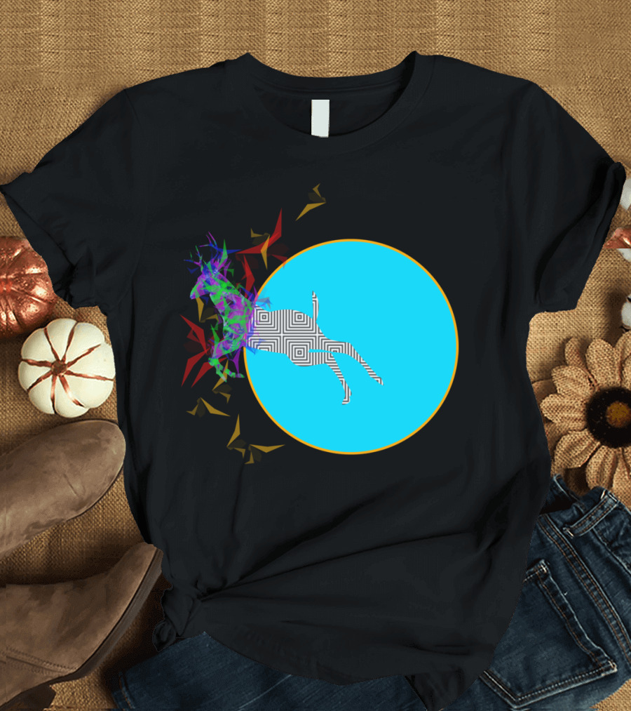 Break The Norm Geometric Deer Shattering Colorful Circle T-Shirt