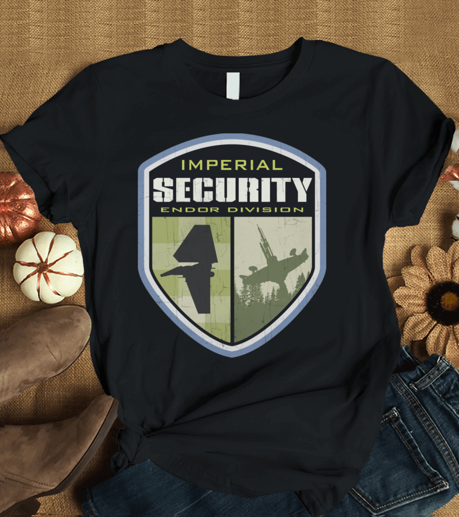 Imperial Security Endor Division Star Wars TIE Fighter and AT-ST Silhouette Badge T-Shirt