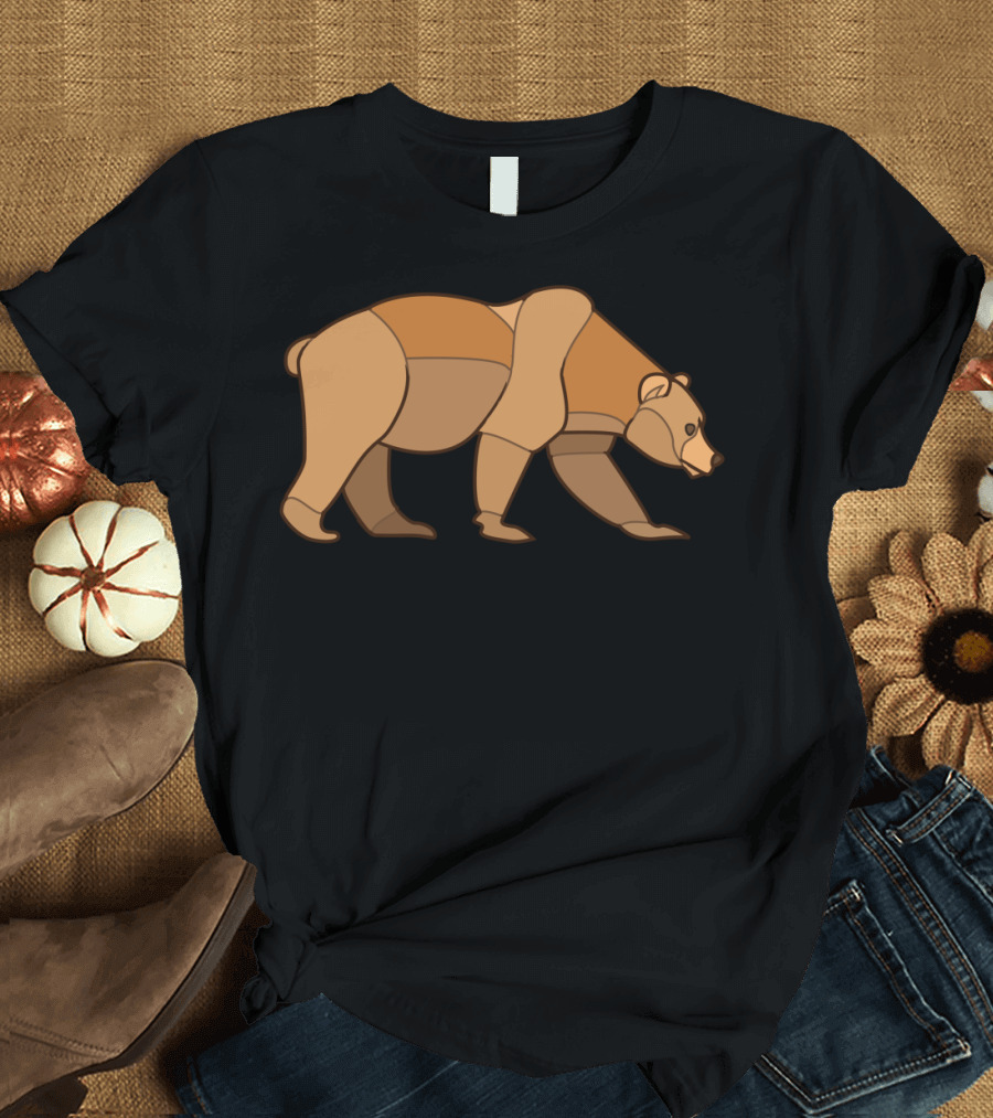 Shapely Brown Bear Clou Geometric Wildlife T-Shirt