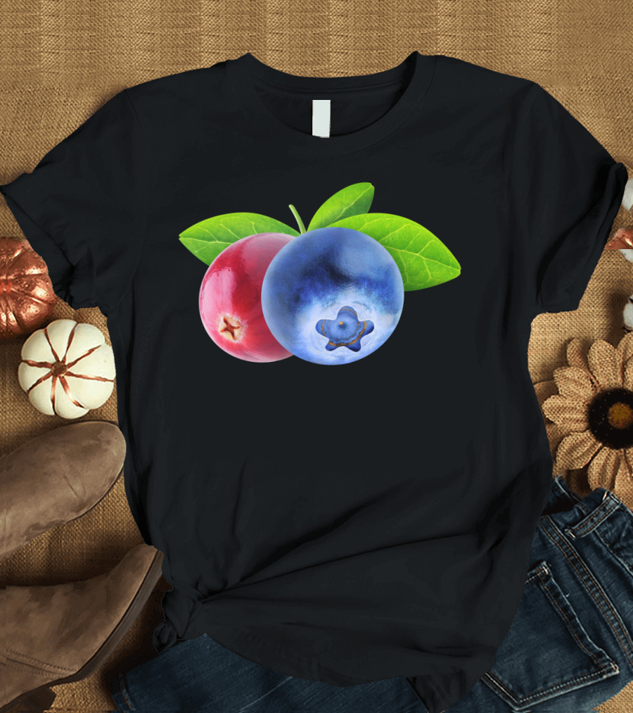 Two Berries Cranberry Blueberry Leaves T-Shirt