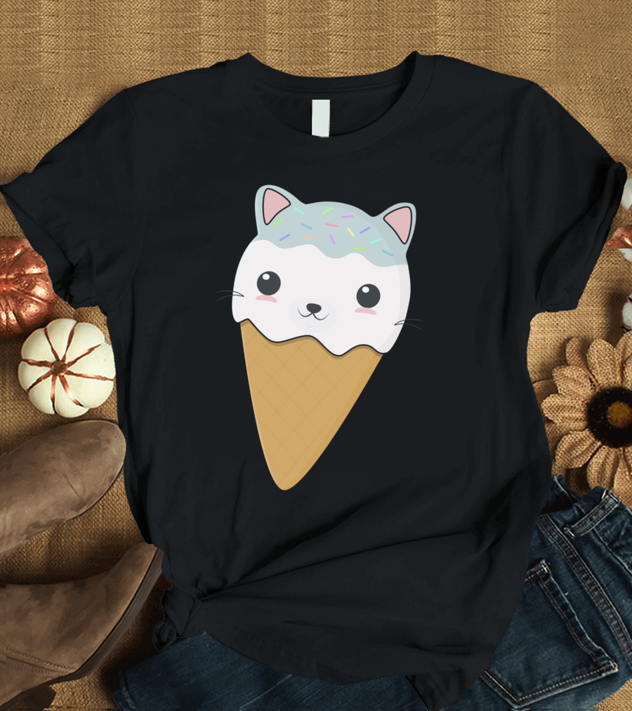 Cute Cat Ice Cream Cone Sprinkles H T-Shirt