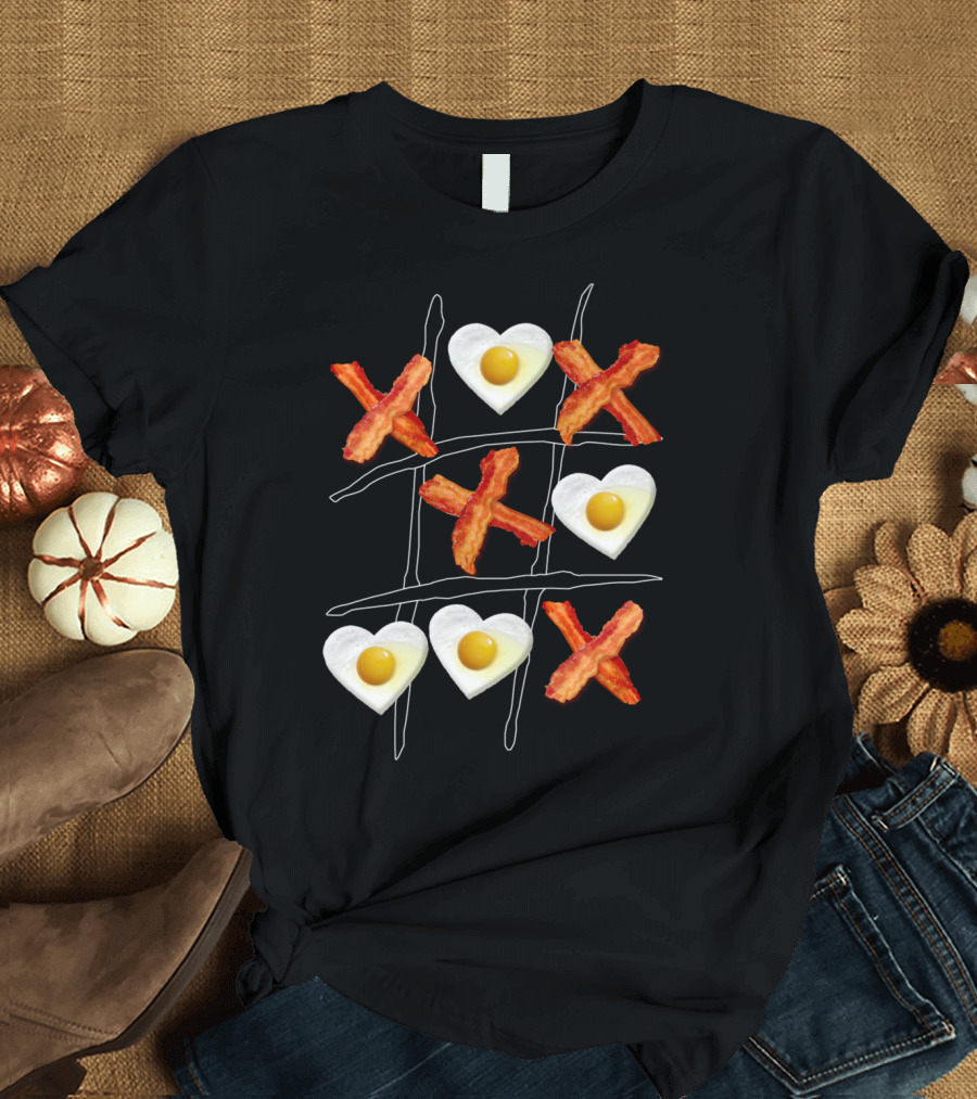 Bacon and Egg Heart Tic Tac Toe Grid T-Shirt