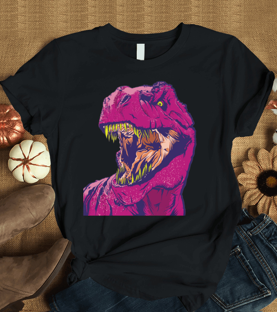DINO FRENZY All Over Mens T Rex Roaring Pop Art Style Vibrant Colors T-Shirt