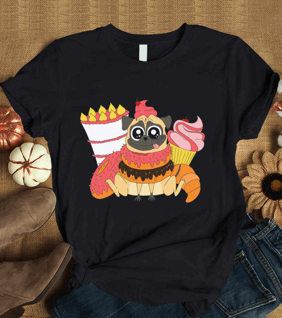 Cute Dog Surrounded by Cupcake and Candy T-Shirt