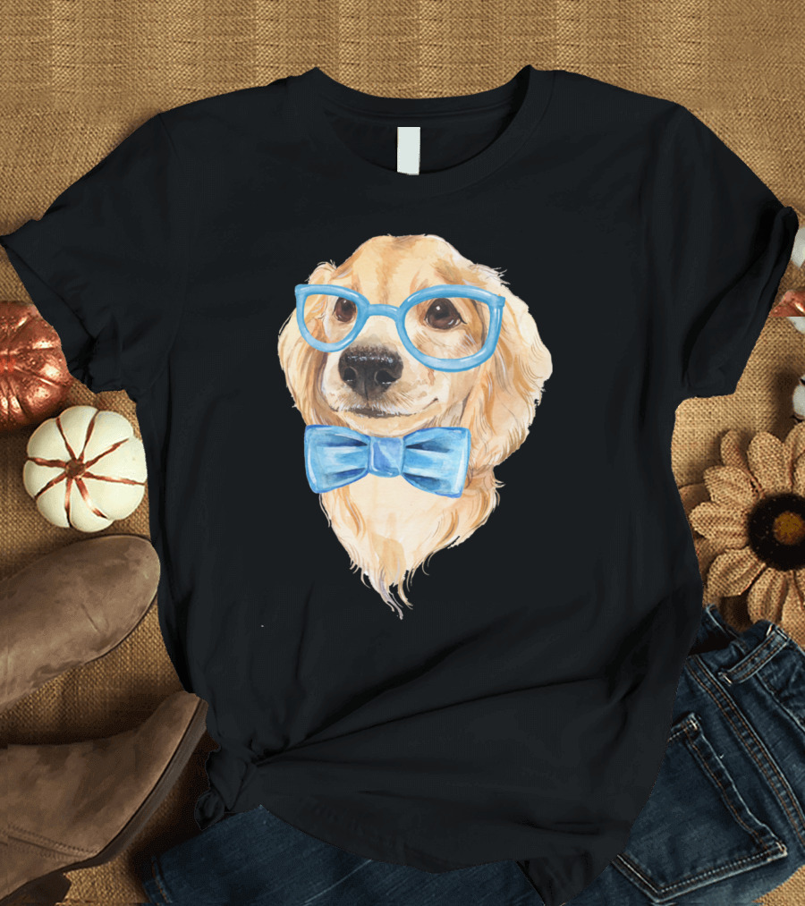 Cute Dog in Glasses and Bow Tie T-Shirt