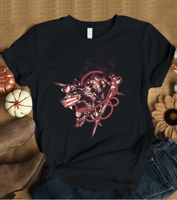 T-Shirt: Hell Dog M Fierce Wolf Rope Flames T-Shirt Hell Dog M Fierce Wolf Rope Flames T-Shirt