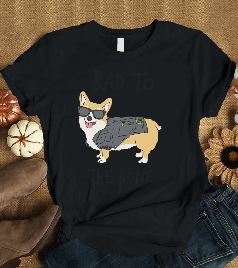 Bad To The Bone Sunglasses Jacket Corgi T-Shirt