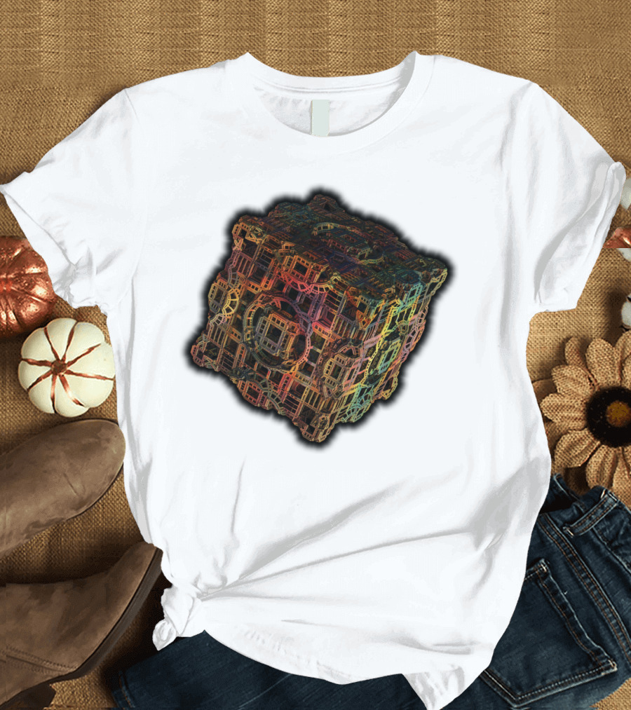 Kubedr Menger Sponge Fractal Cube in Rainbow Hues T-Shirt