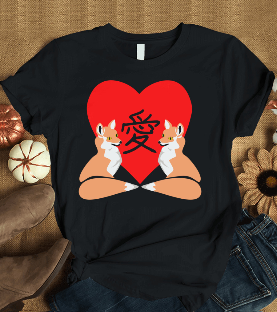 Cute Fox Love Ai Heart T-Shirt