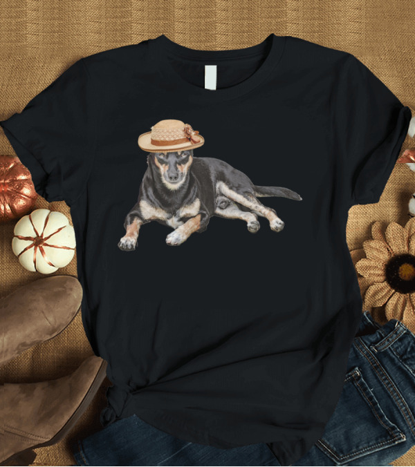 T-Shirt: Cute Funny Dog in Straw Hat T-Shirt Cute Funny Dog in Straw Hat T-Shirt