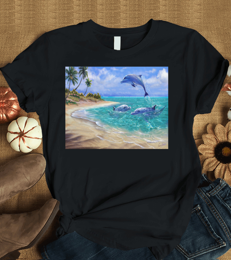 Bahama Dolphins Tropical Paradise with Jumping Dolphins T-Shirt