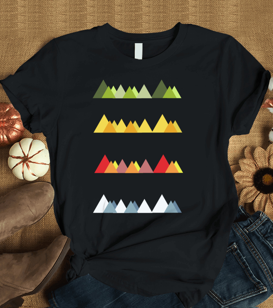 Four Seasons Mountain Landscape Geometric T-Shirt