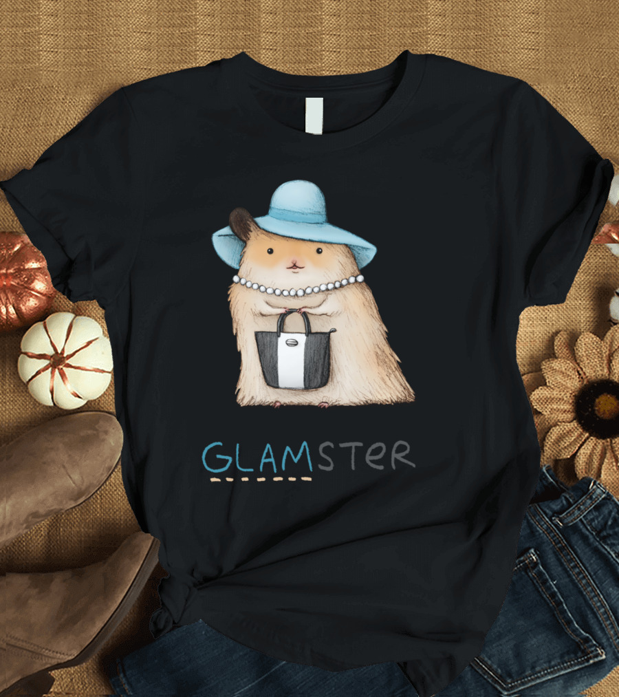 Glamster Chic Hamster with Hat and Pearl Necklace T-Shirt