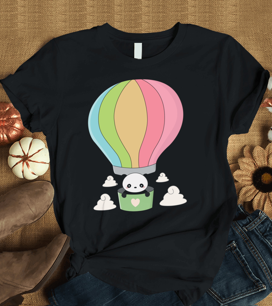 Cute Panda in Pastel Hot Air Balloon Adventure T-Shirt