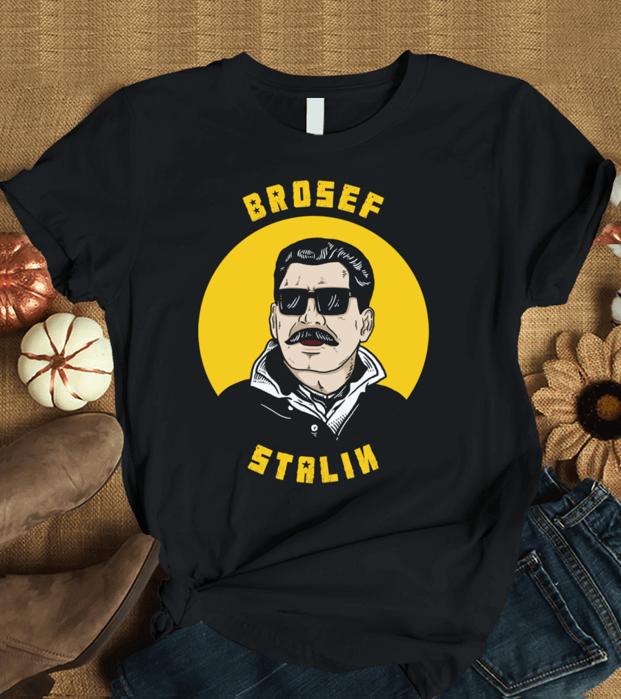 Brosef Stalin Circle Portrait with Yellow Background and Sunglasses T-Shirt