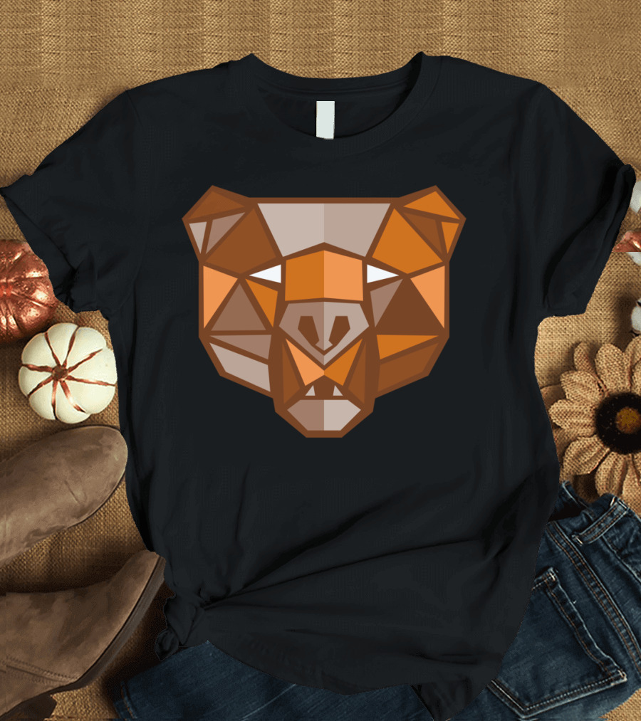 Brown Bear Head Low Polygon Geometric T-Shirt