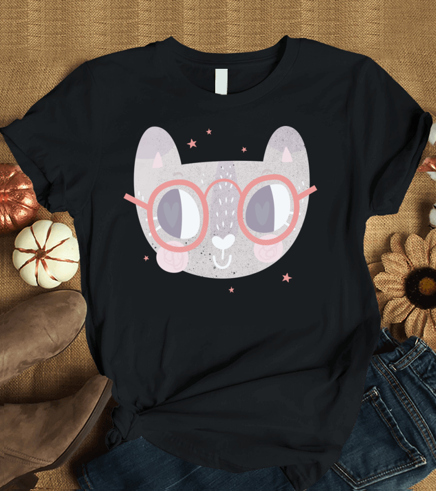 CUTE KITTY FACE GLASSES WITH STARS DESIGN 3 T-Shirt
