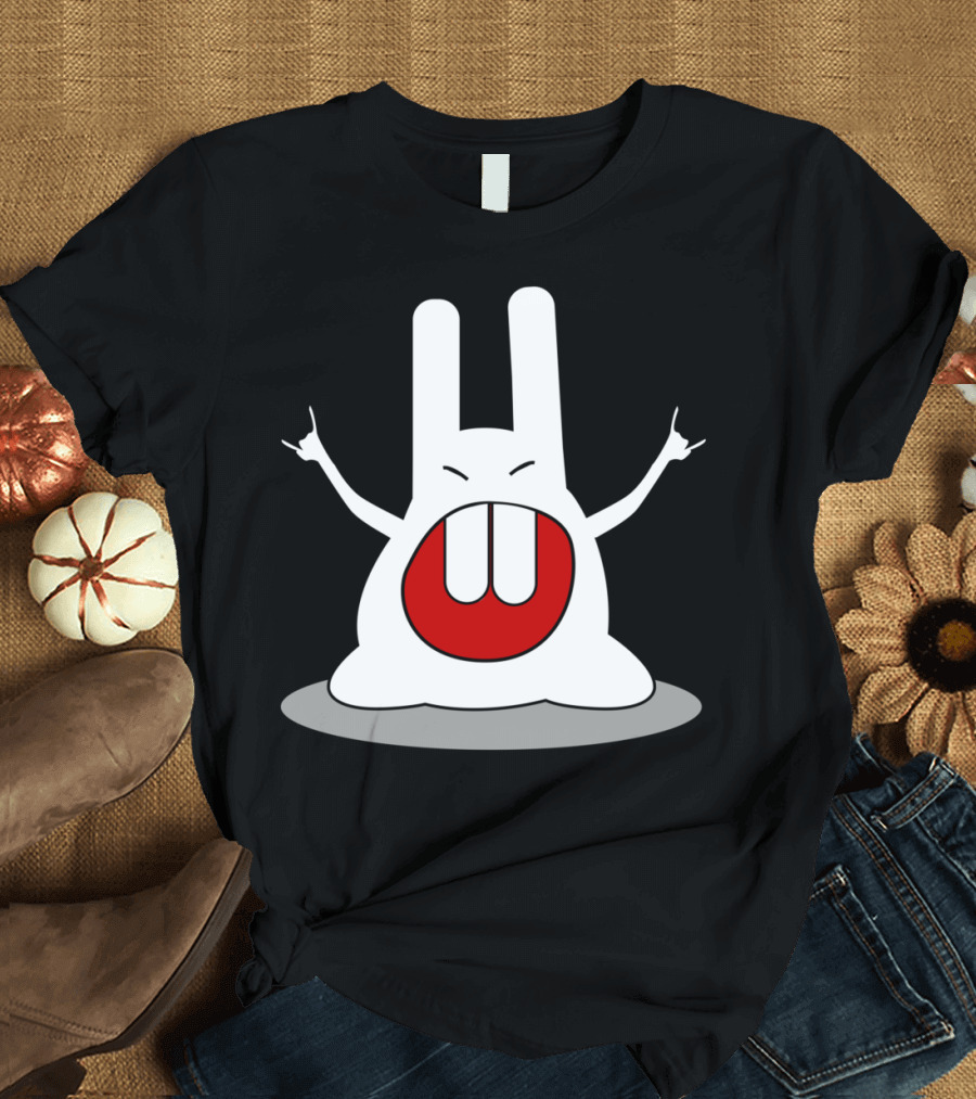 Cute Mano Cornuta Rabbit with Red Mouth and Rock Hands T-Shirt