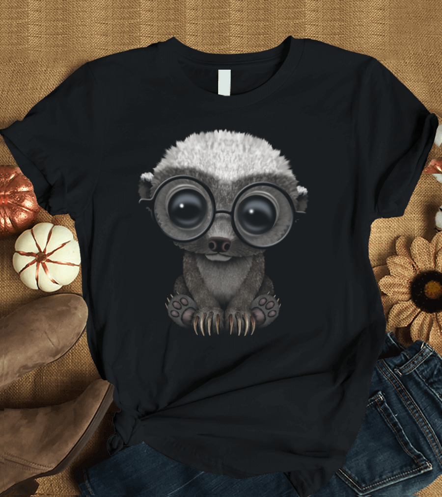Cute Nerdy Honey Badger Wearing Glasses with Big Eyes T-Shirt