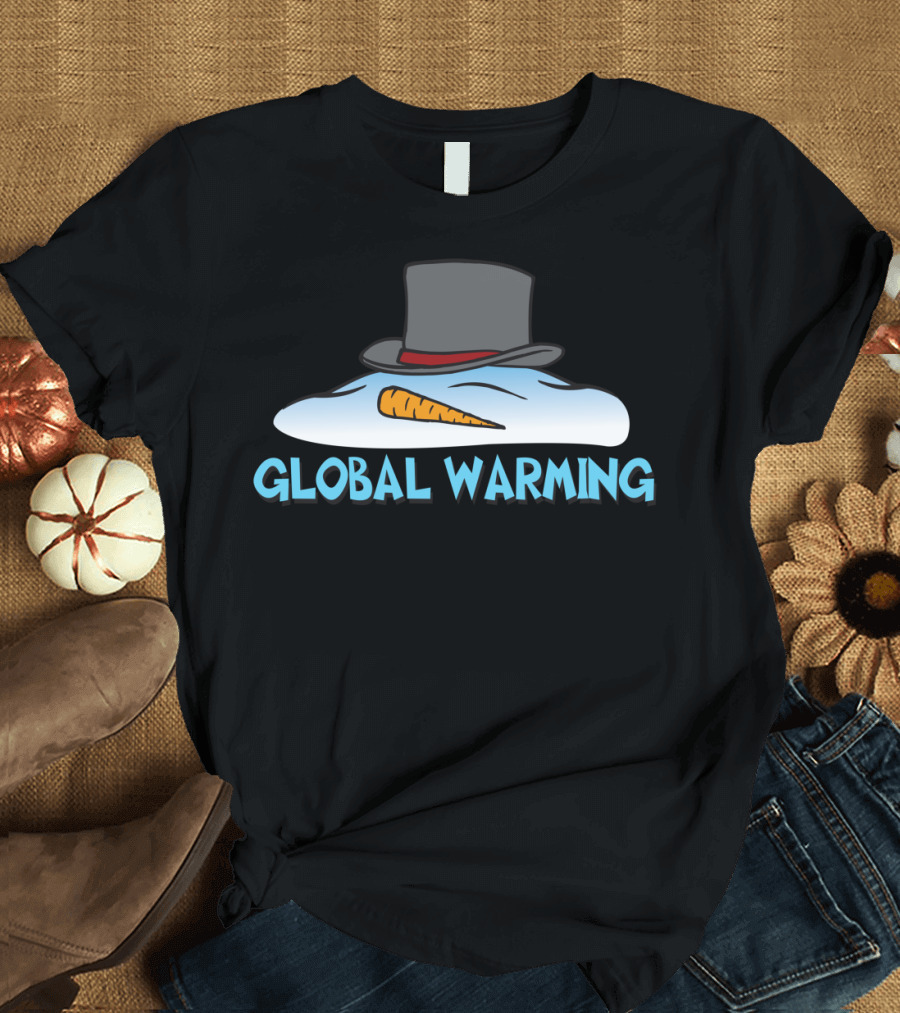 Global Warming Melting Snowman With Top Hat Carrot Nose T-Shirt