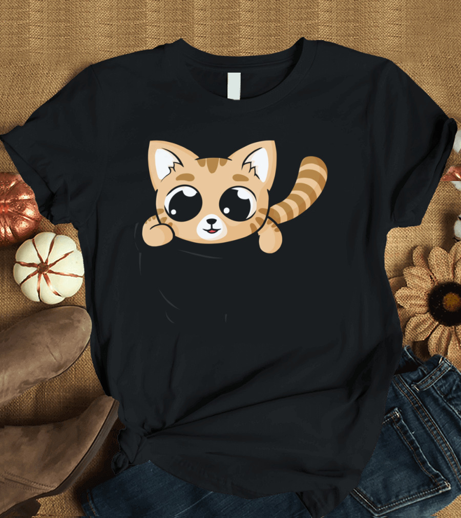 Cute Orange Cat in Pocket T-Shirt