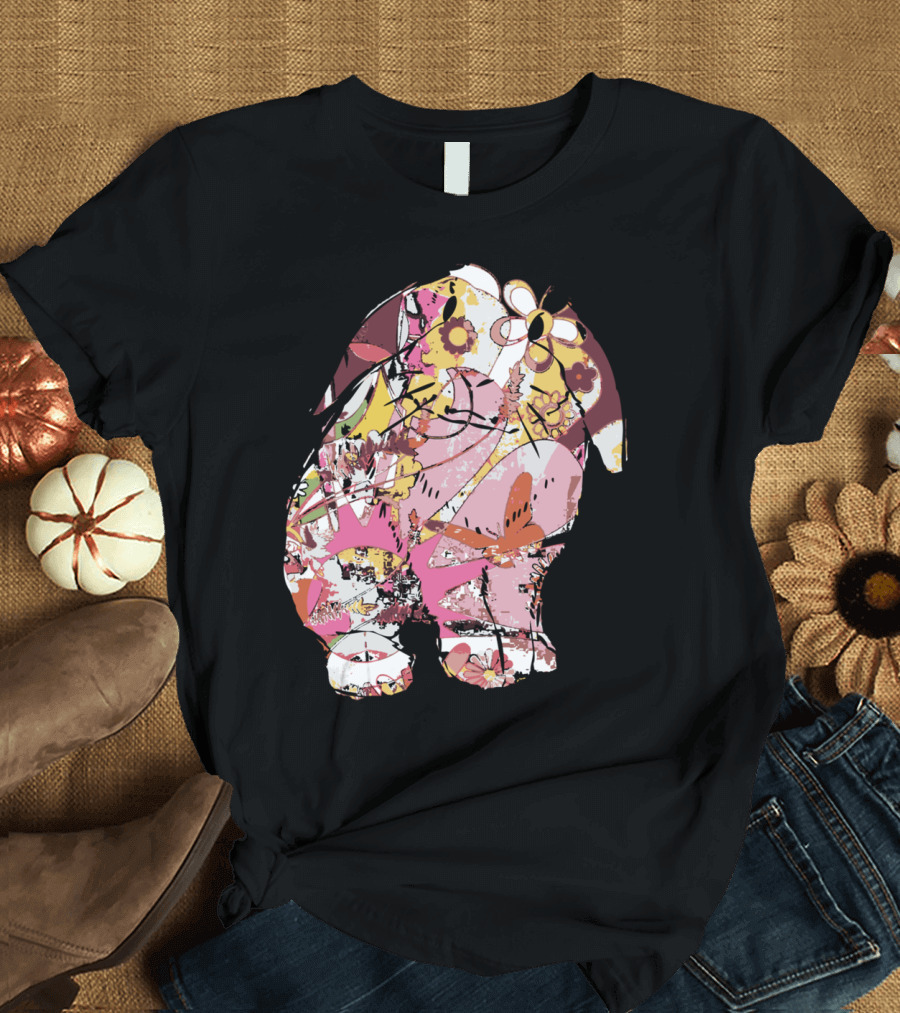 Cute Pink Colored Easter Bunny Pri Collage Floral T-Shirt