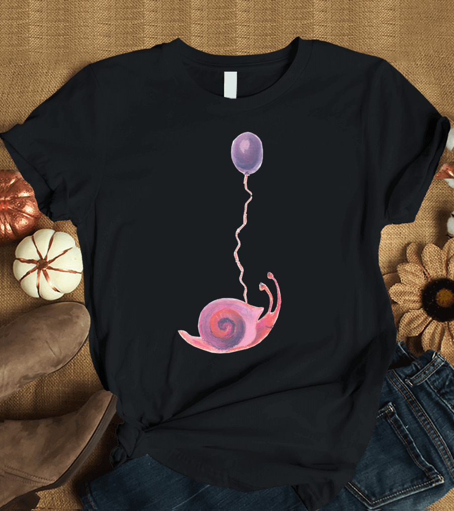 Cute Pink Snail Holding Violet Balloon T-Shirt