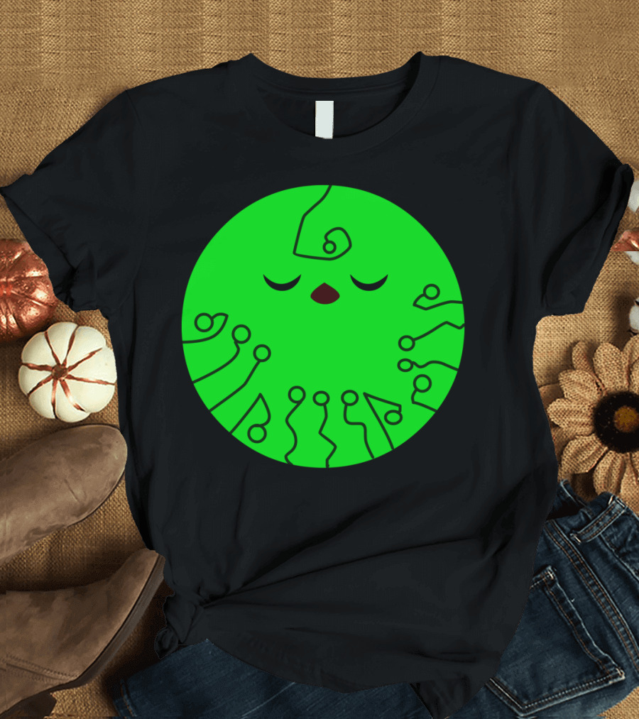 Cute Planet 02r Calming Green Circuitry Face T-Shirt