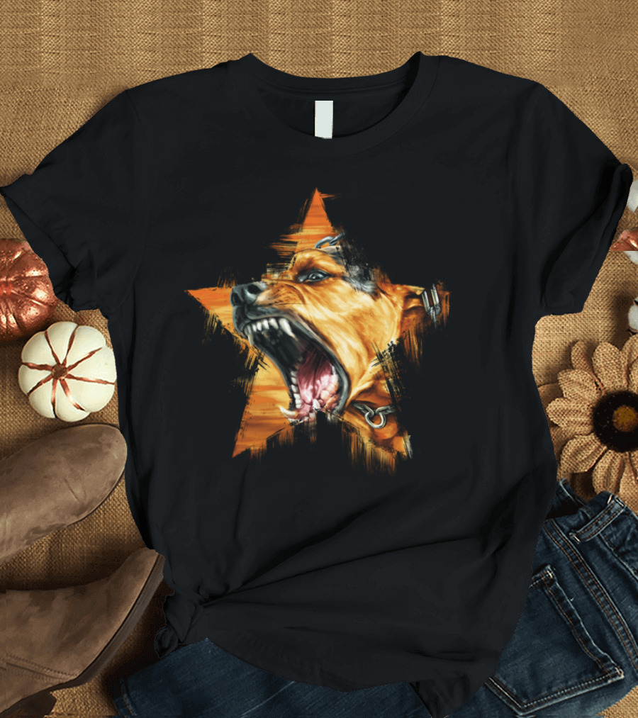 Barking Dog in Fierce Starburst Motif T-Shirt