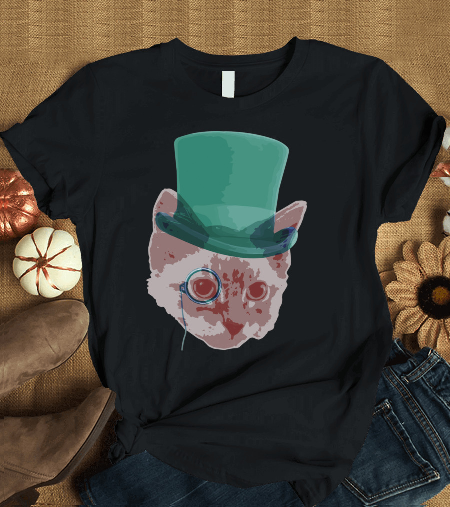 Classy Cat De Monocle Top Hat Cat T-Shirt