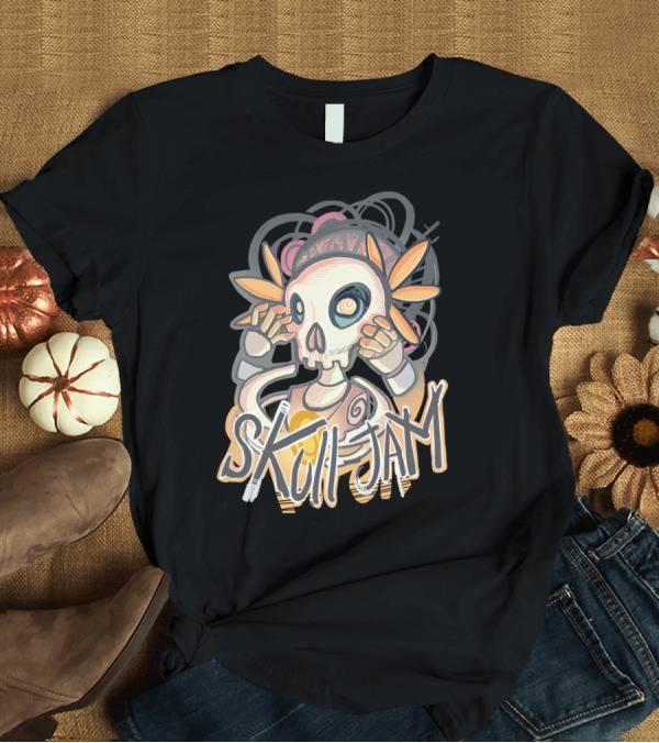 T-Shirt: Skull Jam Psychedelic Skull Character with Headphones and Hand Signs T-Shirt Skull Jam Psychedelic Skull Character with Headphones and Hand Signs T-Shirt