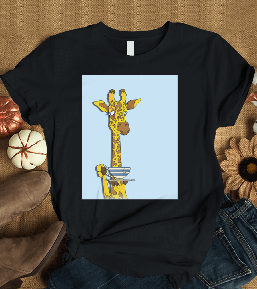 Giraffe Sipping Tea with a Saucer in Hand T-Shirt