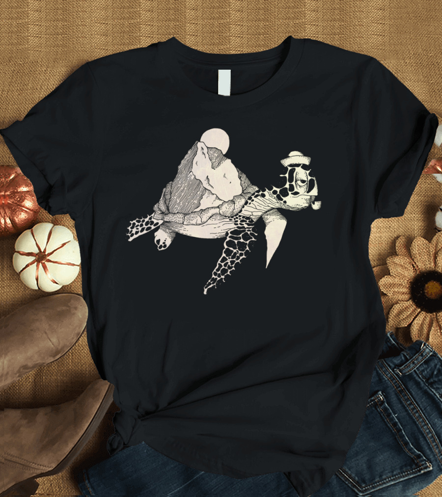 Cute Turtle Moonlit Mountain Shell T-Shirt
