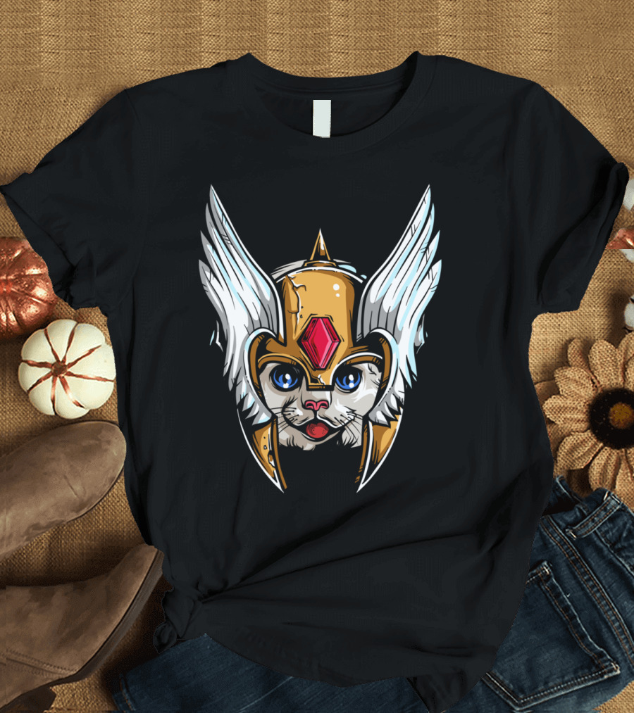Cute Winged Helmet Warrior Cat T-Shirt