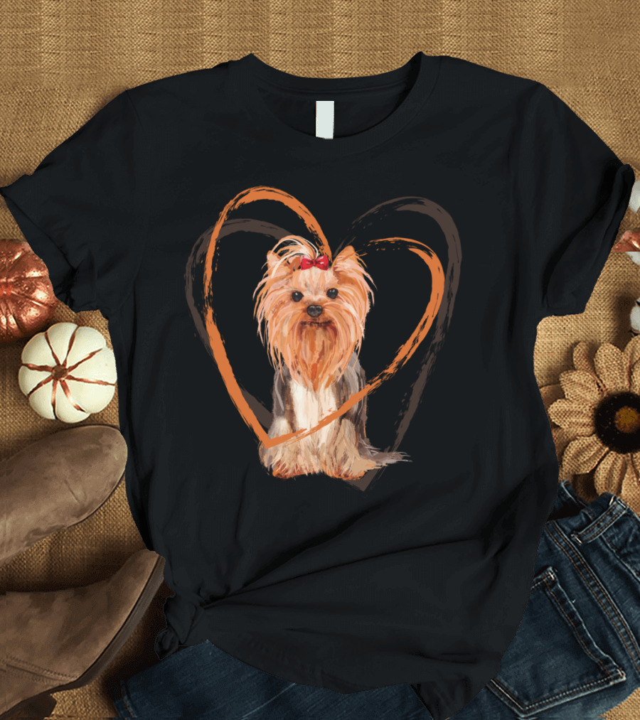 Yorkshire Terrier with Heart and Red Bow T-Shirt