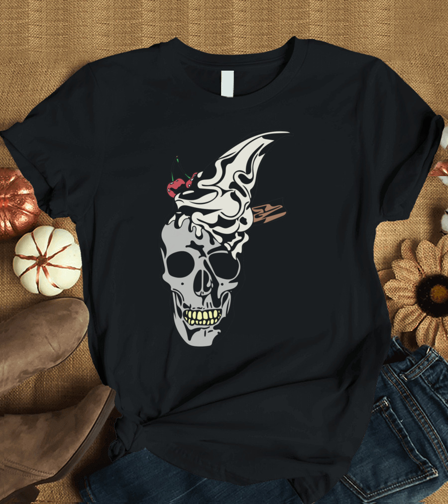 Ice Scream Horror Skull with Cherry and Chocolate Stick T-Shirt