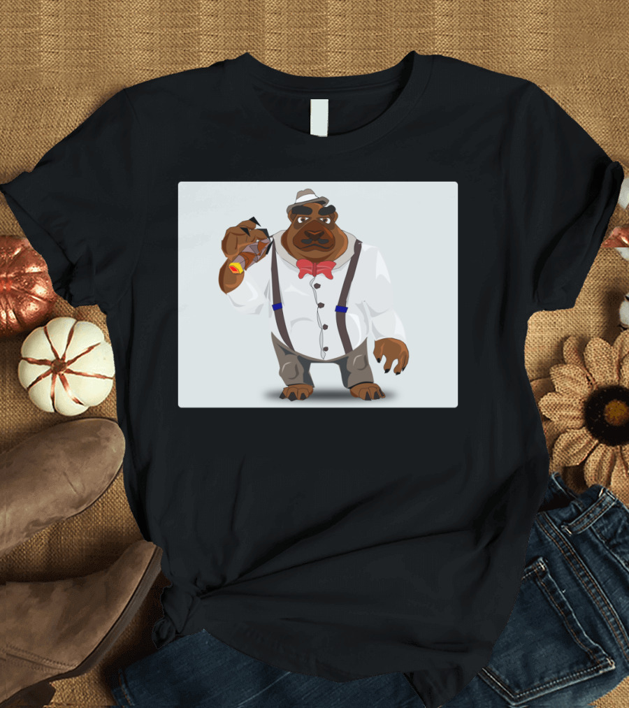 Dog Ben Cigar Gentleman in Bow Tie and Suspenders T-Shirt