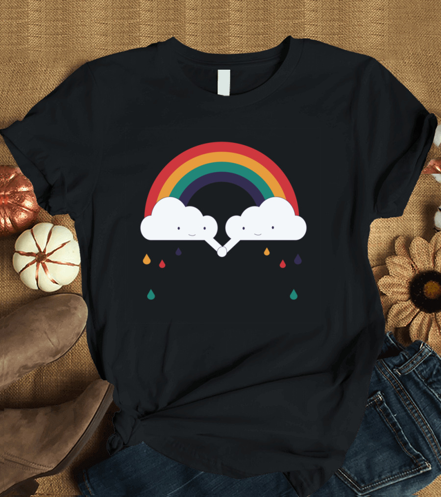 Be A Rainbow Smiling Clouds with Colorful Drops and Arch T-Shirt