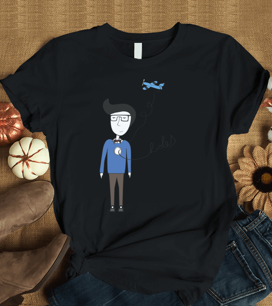 Holes In My Heart Sketch with Blue Airplane String and Glasses T-Shirt