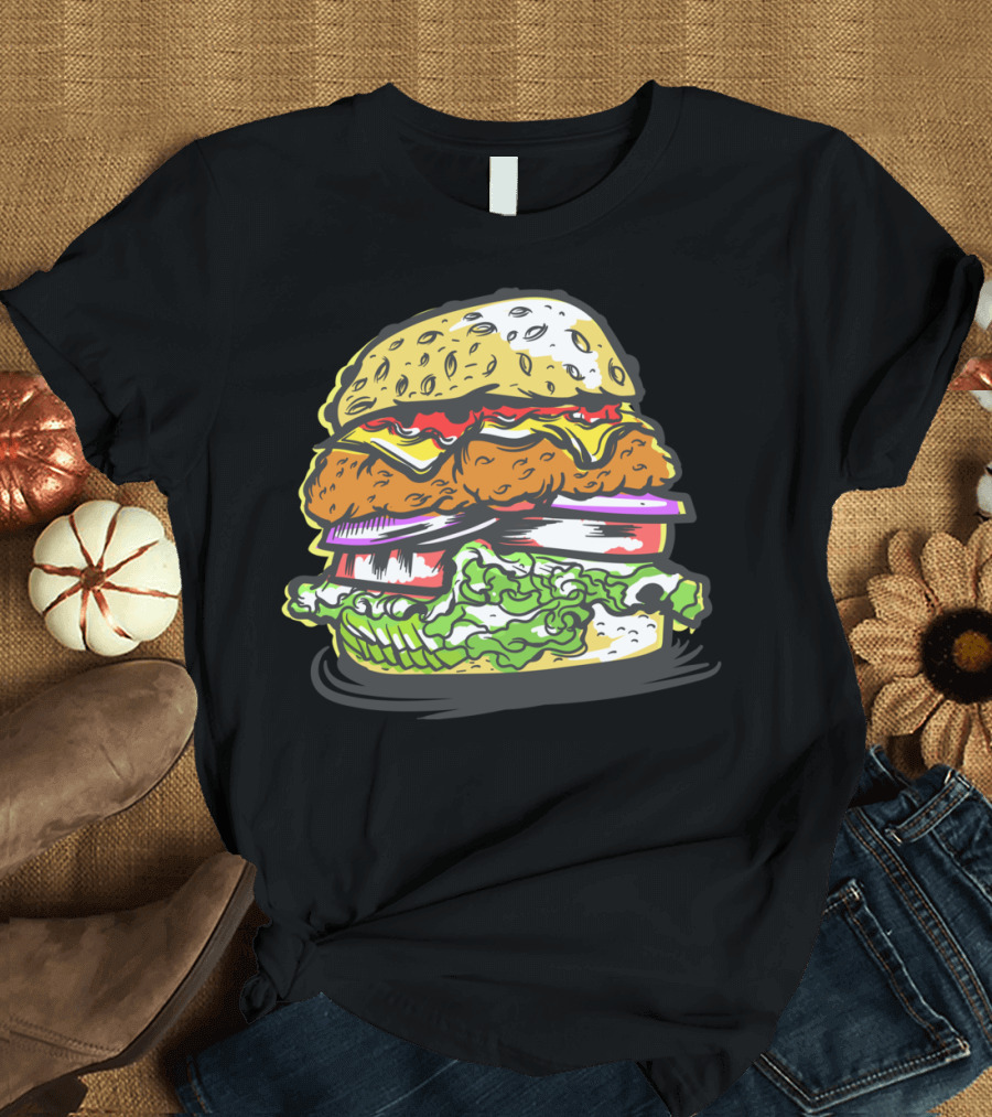 Burger Love Art with Colorful Layers of Lettuce Cheese and Tomato T-Shirt