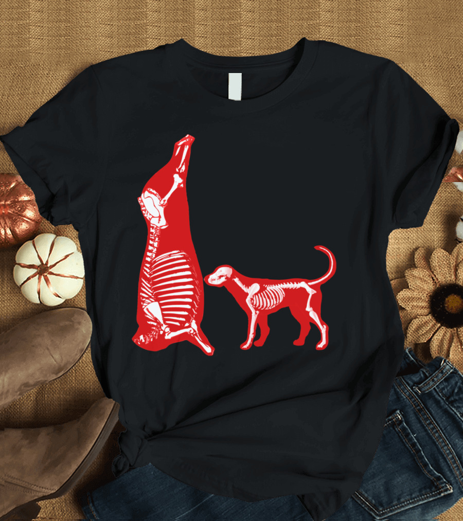DOG COW X RAY ALL ABOUT MEAT SKELETONS RED AND BLACK T-Shirt