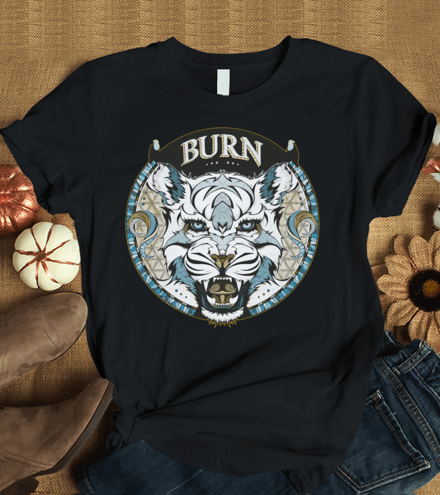 Burn Fierce Tiger Head Blue White T-Shirt