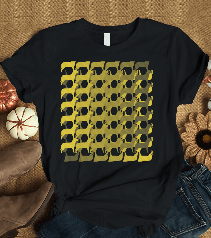 Dog Eat Dog Optical Illusion Yellow and Black T-Shirt