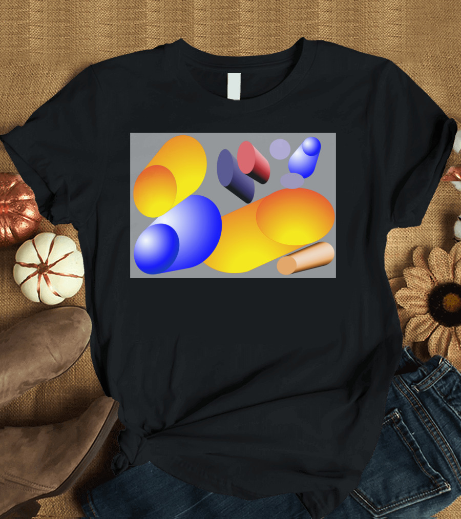 Cylinders Yellow Blue Red Geometric Shapes T-Shirt