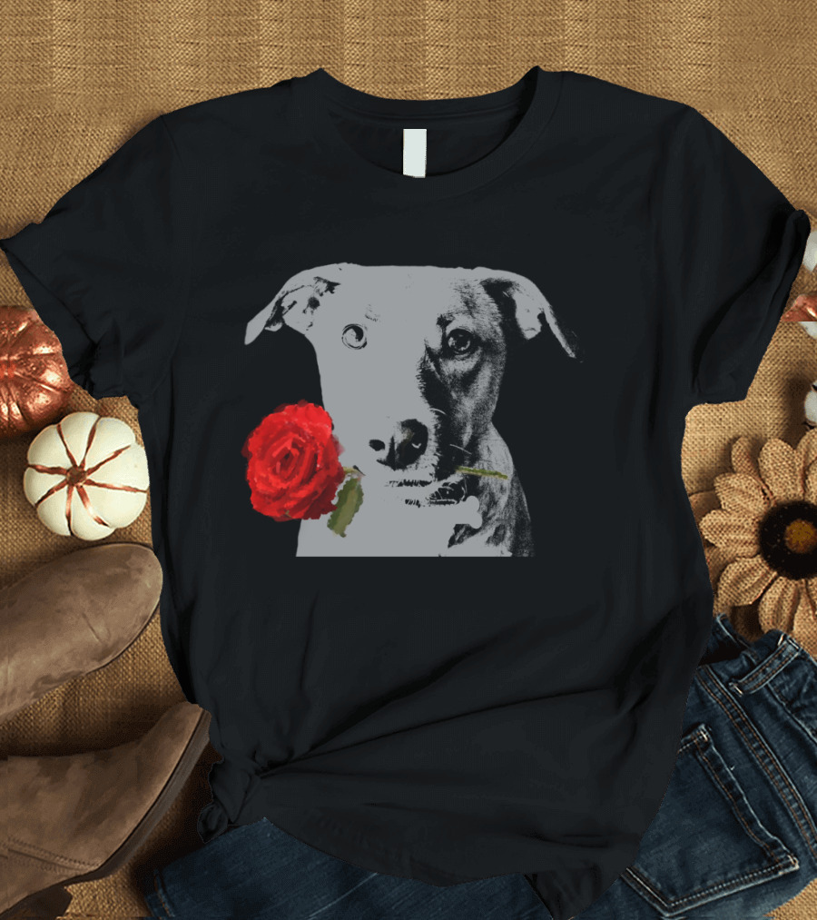Dog Father Canine Holding Red Rose T-Shirt