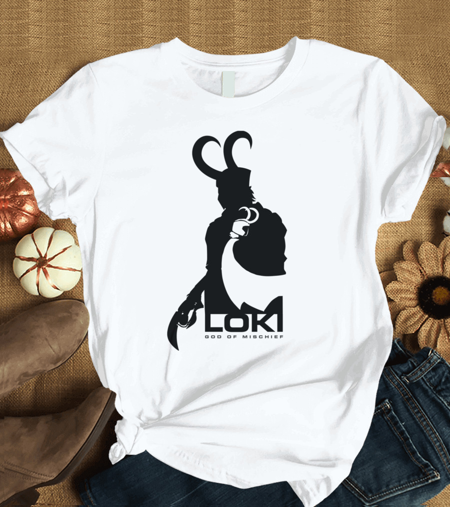 Loki God of Mischief Silhouette Graphic Marvel Character T-Shirt