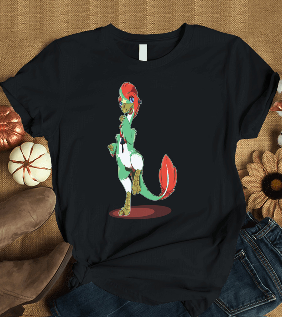 Hong Meilong Dinosaur-Inspired Character with Colorful Feathers and Playful Pose T-Shirt