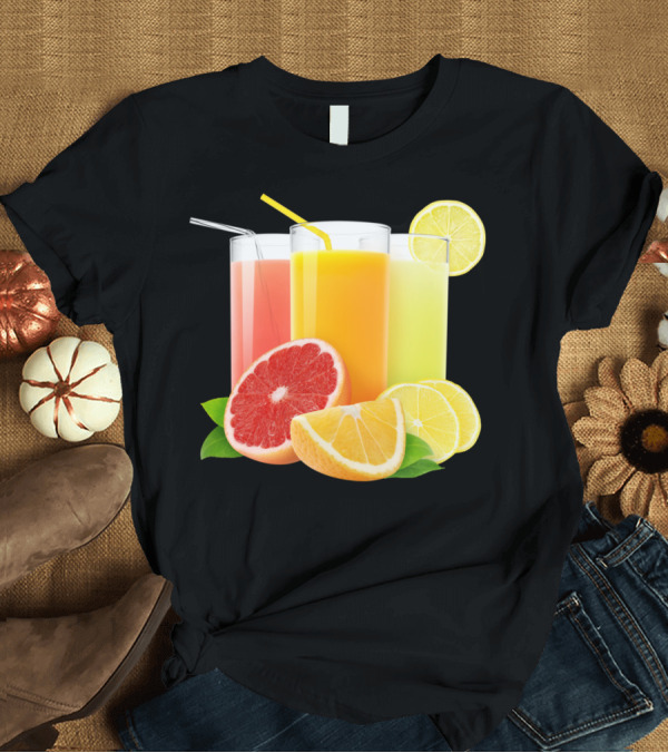 T-Shirt: Fresh Citrus Juices Trio Grapefruit Orange Lemon T-Shirt Fresh Citrus Juices Trio Grapefruit Orange Lemon T-Shirt
