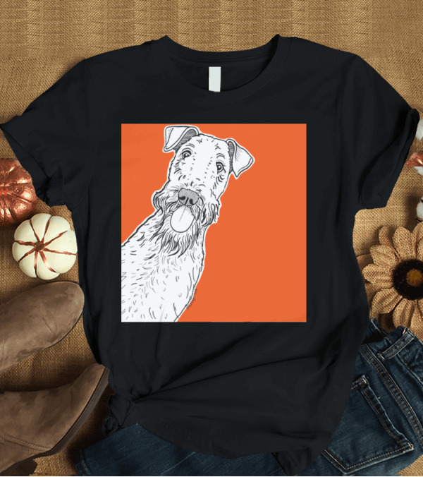 T-Shirt: Airedale Dog Sketch on Vibrant Orange Background T-Shirt Airedale Dog Sketch on Vibrant Orange Background T-Shirt