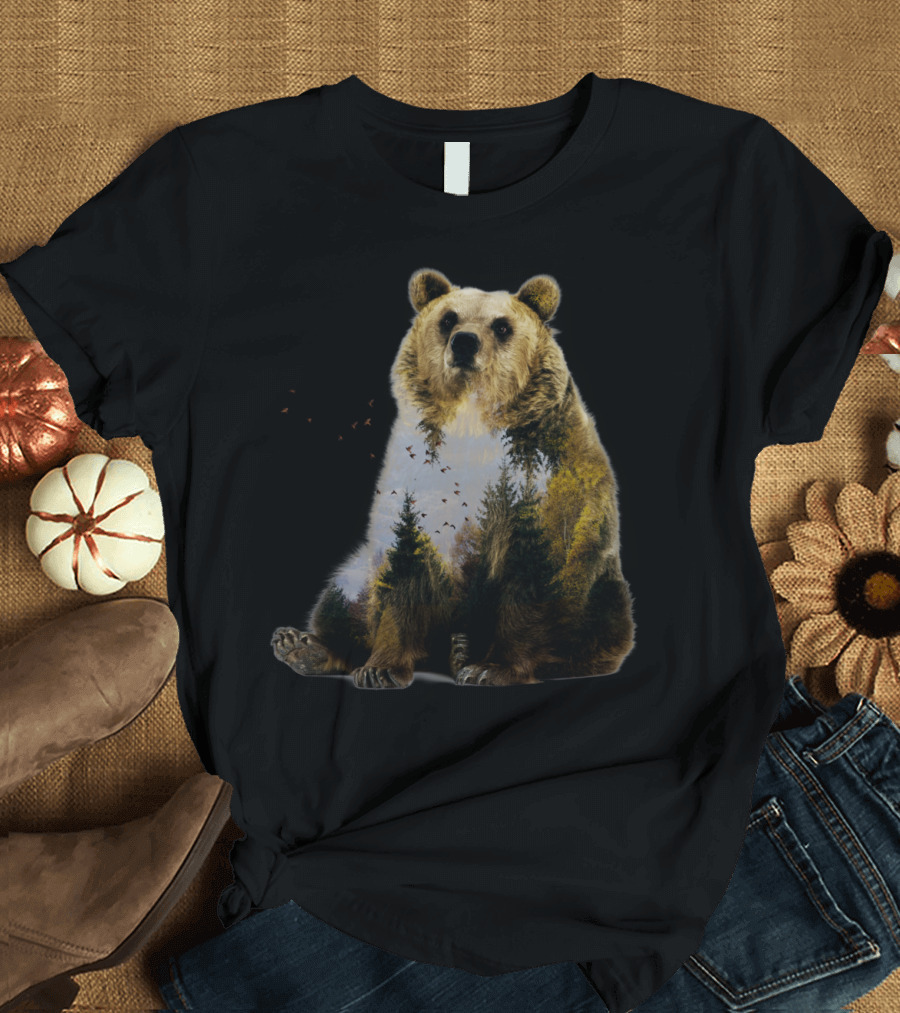 Bear Relaxing Forest Silhouette Dreamscape T-Shirt